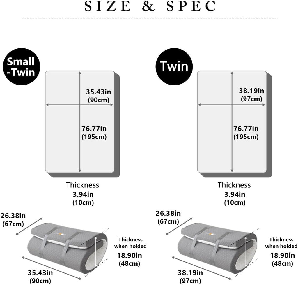 Japanese Futon Mattress Roll-Type Relax-2 Twin, High-Resilience Removable & Washable Cover Guest use Tatami Floor