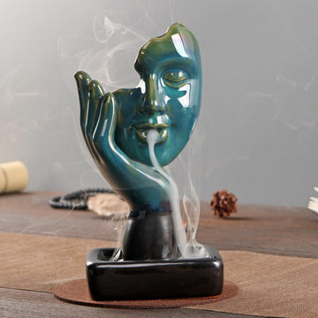 Ceramic Incense Holder,Meditative Backflow Waterfall Incense Burner,Face Thinking Incense Waterfall with 20 Backflow - Set of 51