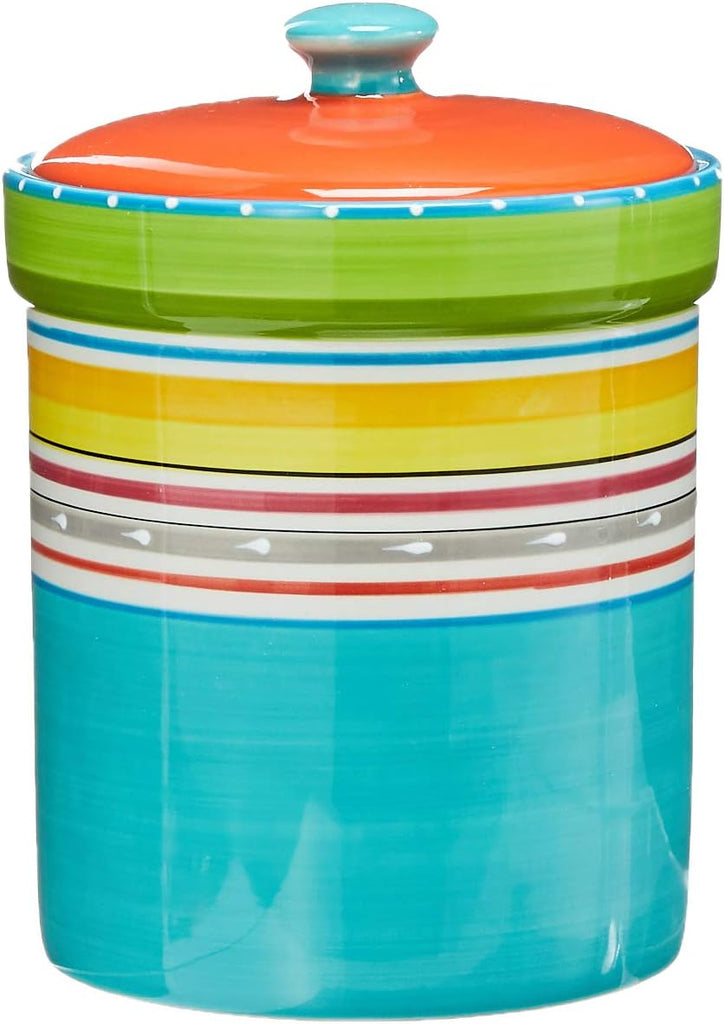 Mariachi 4-Piece Ceramic Kitchen Canister Set - Airtight Colorful Striped Storage Jars with Lids, 24 to 128 oz