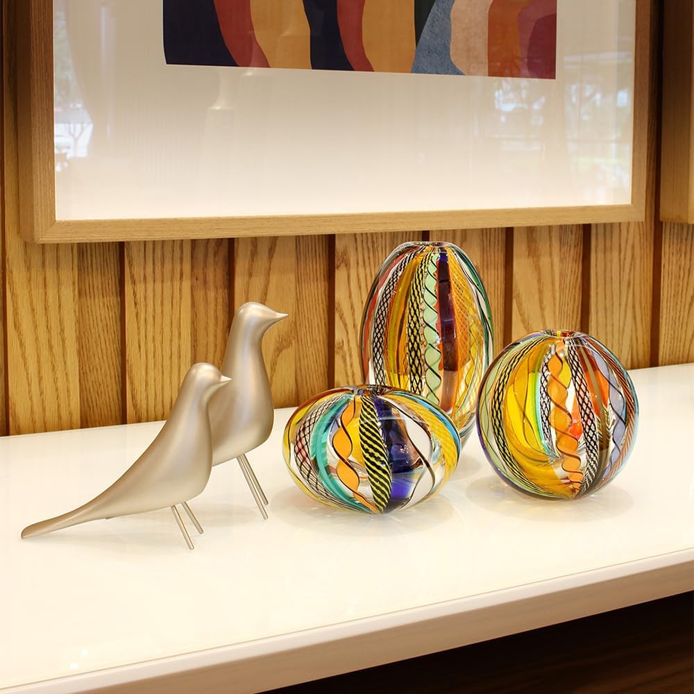 Murano Style Glass Vase Hand Blown Colored Canes Boho Effect Home Decor