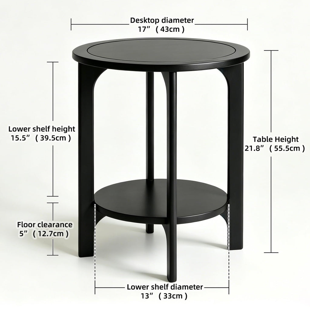 Black Solid Wood Round Side Table