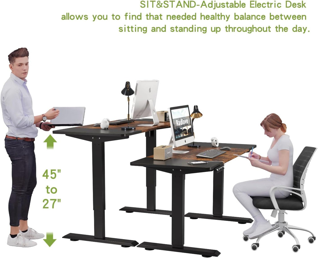 Electric Height Adjustable Standing Desk, 55 x 24 Inches Sit Stand up Workstation, Splice Board Memory Computer Table