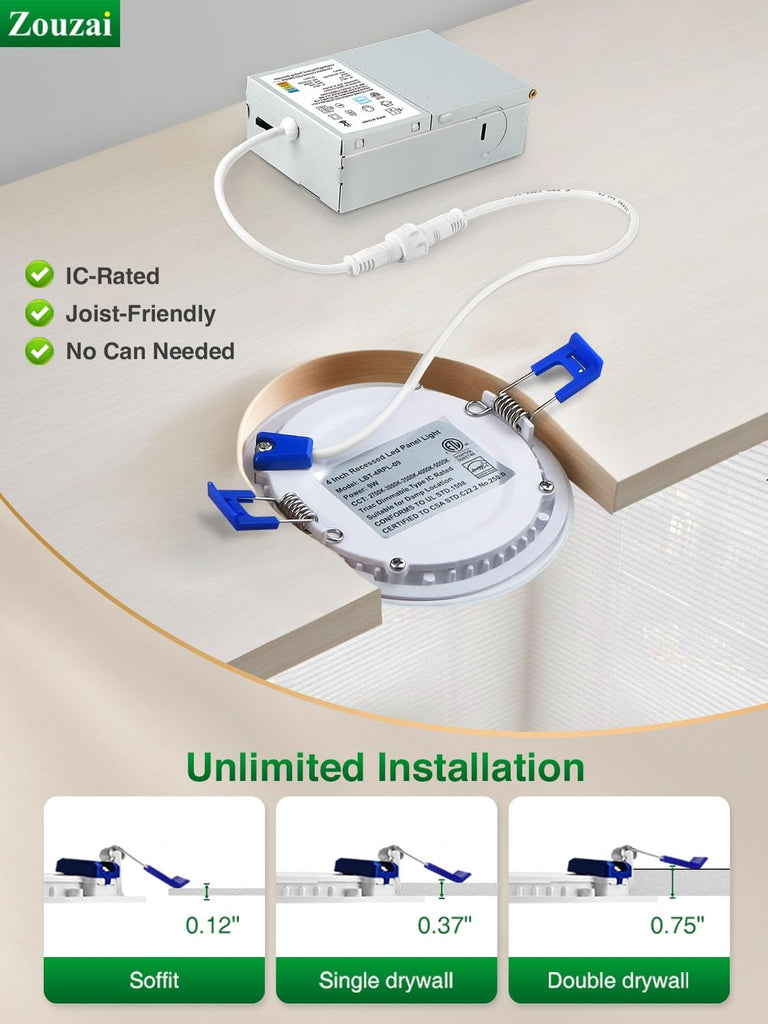 12 Pack 4 Inch LED Recessed Ceiling Light, 9W=60W, 5CCT, Dimmable