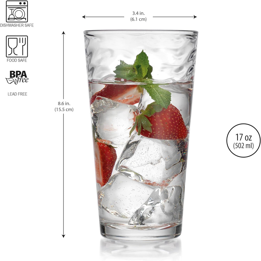 Hammered Glass Cups. Cocktail Drinking Glasses Set of 6 Tall Kitchen Glasses, 17 oz Water Glassware , Juice, Beer