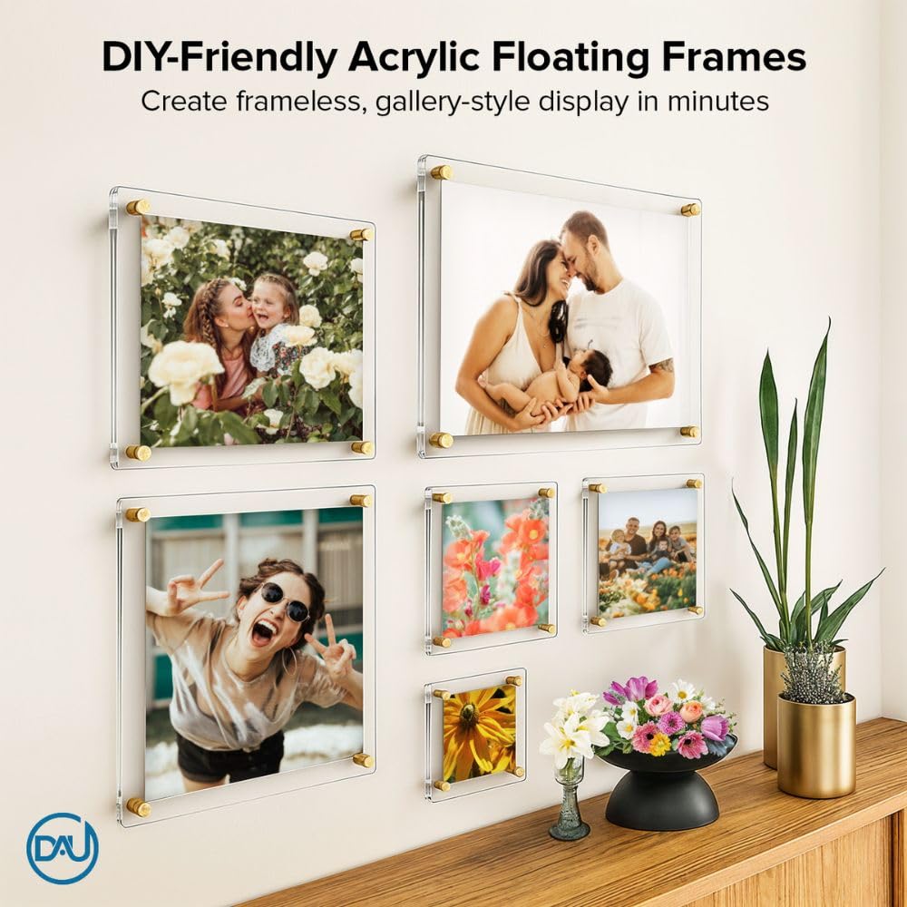 Acrylic Floating Frames Gold Standoffs(single) 16" x 20" Clear Acrylic Frames for Wall Mount Floating Picture Frame