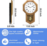 Plastic Pendulum Clock Wood Grain Color.Sturdy Frame.Westminster Chime Every Hour,Elegant,Traditional Schoolhouse,Home,Office,Living...