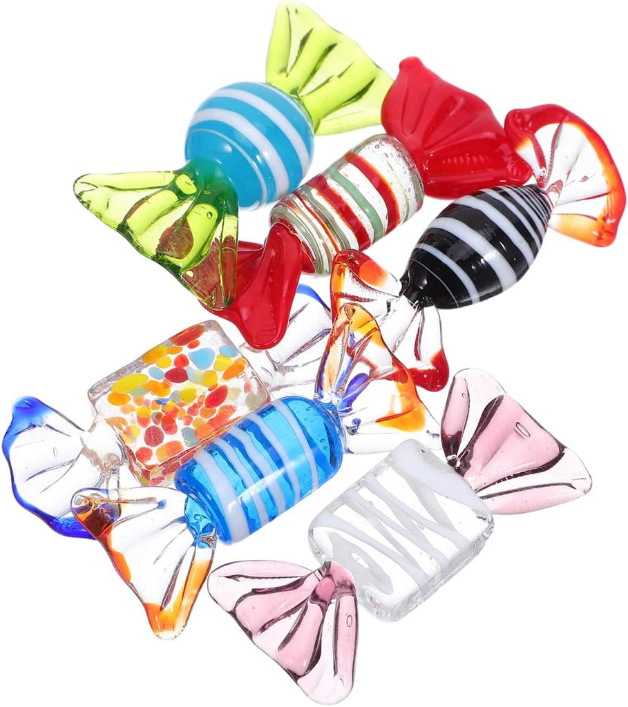 Murano Style Glass Candy Figurines, Hand-Blown Vintage Fake Sweets Bowl Fillers for Table Centerpiece, Colorful - Set of 6