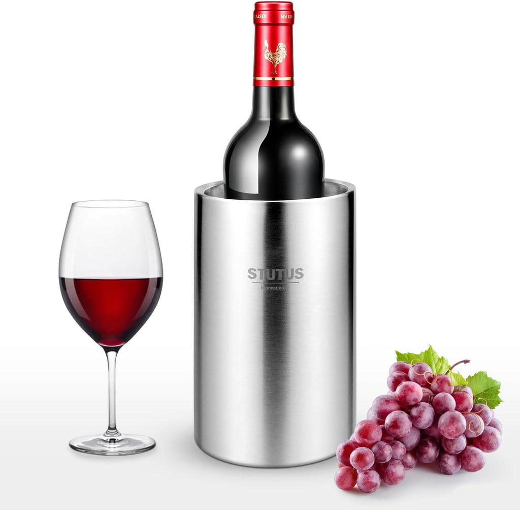 Wine Chiller Bucket, STUTUS Stainless Steel Double Wall White Wine Bottle Cooler Bucket, Insulated Champagne Beer Ice
