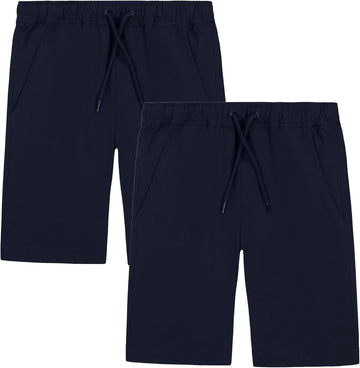 Boys' School Uniform Pull on Stretch Twill Performance Shorts, Drawstring Waist, Pack