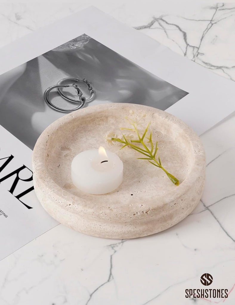 Marble Jewelry Dish, 5" Handmade Travertine Ring Tray