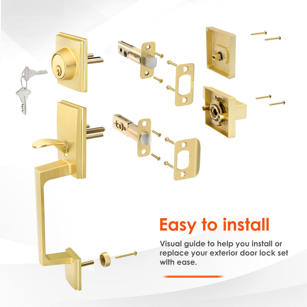 Gold Front Door Lock Set, Front Door Handle and Deadbolt Set