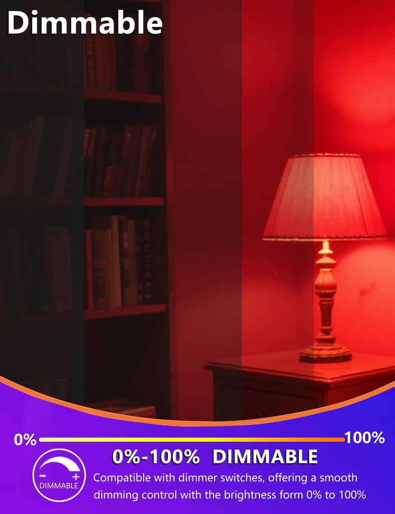 630nm Red Sleep Bulb Dimmable,E26 LED 5W Red Dim Night Light 4Pack