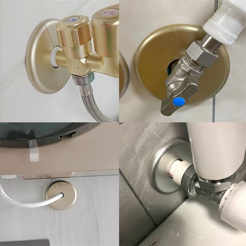 2 Pcs Wall Split Flange Self-Adhesive tape Round Escutcheon Various pipes Plate Cover for Water Pipe Faucet