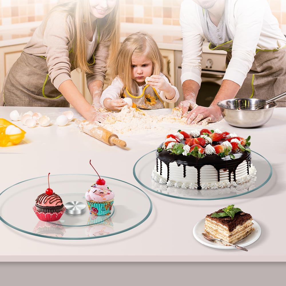 Glass Cake Stand,13.78 inch Cake Display Stand,Rotating Cake Turntable for Cake of Tempered Glass,Dessert Stand