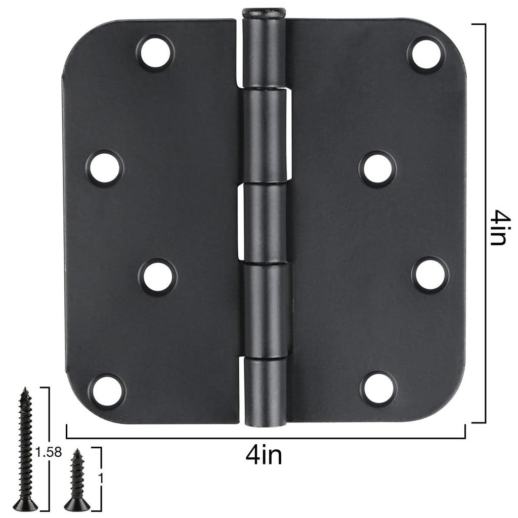 18 Pack Matte Black Door Hinges 4 Inch 5/8" Radius Interior Room