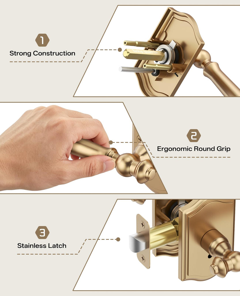 6 Pack Champagne Bronze Privacy Interior Door Handles