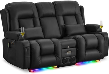 Loveseat Recliner Sofa with Massage and Heat, Power Reclining Loveseat Sofa RV Couch with Console