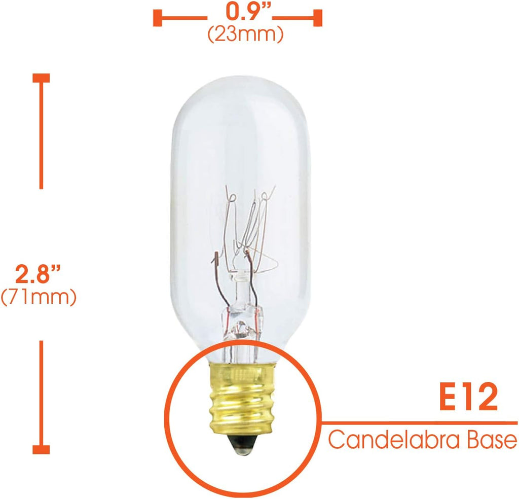 25W Incandescent Appliance and Himalayan Salt Lamp Light Bulb, T8, E12 Candelabra Base, Dimmable, 130V (6 Pack)