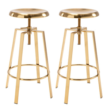 Atlas Industrial Bar Stools Set of 2, Adjustable Swivel Metal, Gold