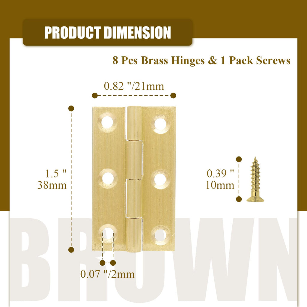 8pcs 1.5 Inch Brass Hinges, Gold Mini Butt Hinges