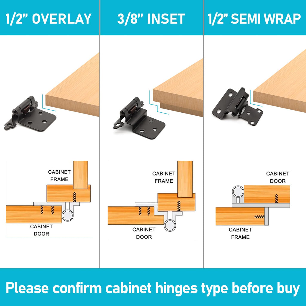50 Pack (25 Pairs) 3/8" Inset Self Closing Cabinet Hinge Matte Black
