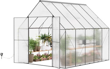 8x10 FT Greenhouse for Outdoors, Heavy-Duty Polycarbonate Greenhouse | Backyard Greenhouse Kit with Adjustable Roof