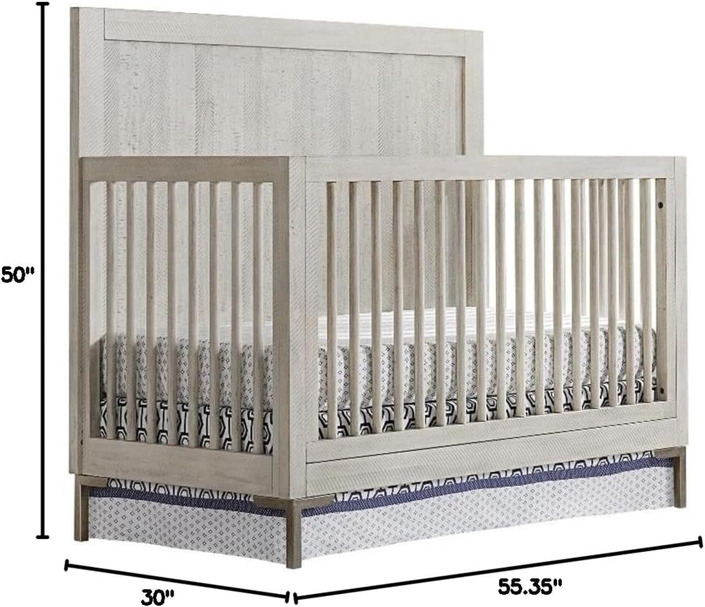 Contemporary Wood Convertible Crib, 50" H x 55.35" W x 30" D, Solid Hardwood, Willow Gray Finish, Adjustable Mattress