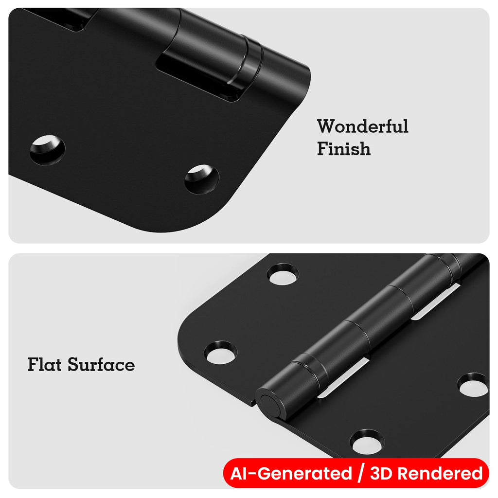 Rounded Matte Black Door Hinges 3.5 Inch 5/8" Lasting No Squeak