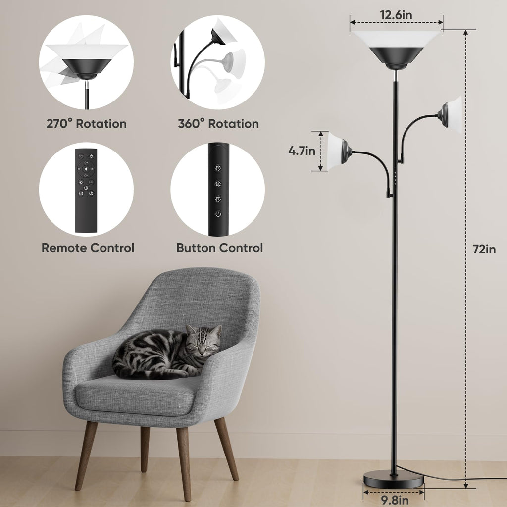 42W 3-in-1 Torchiere Floor Lamp - Dimmable Standing Lamp with Remote/Button Control, 4 Color Temperatures, Bright