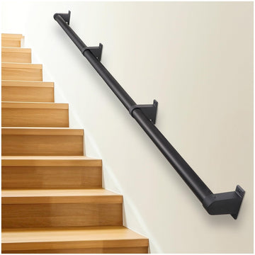 Industrial Stair Railing Metal Hand Rails for Indoor Stairs Wall Mount Staircase Handrails 1.5" Pipe Stair Handrail