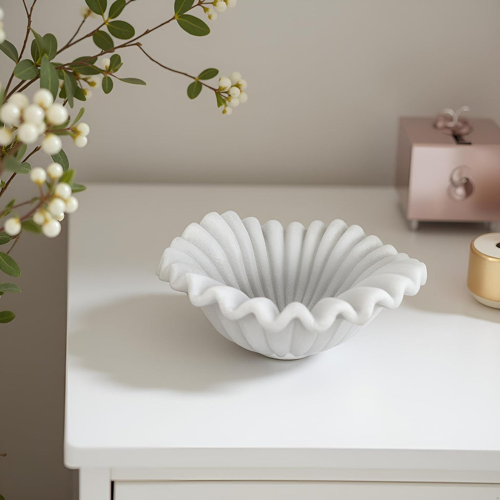 Small Decorative Bowl decor, Scalloped Pedestal Bowls for Modern Home Decor,Ruffle Decor,Stylish Key Bowl for Entry