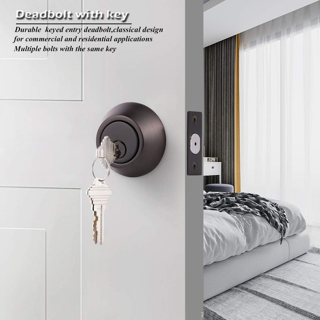 3 Keyed Alike Single Cylinder Deadbolts Entry Door Knobs Locks, Oil Rubbed Bronze