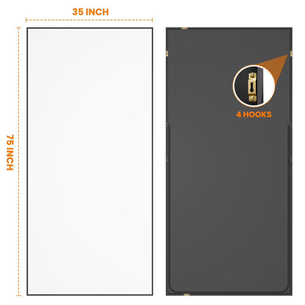 Full Length Floor Mirror 75"x35", Large Standing Body Mirror, Black