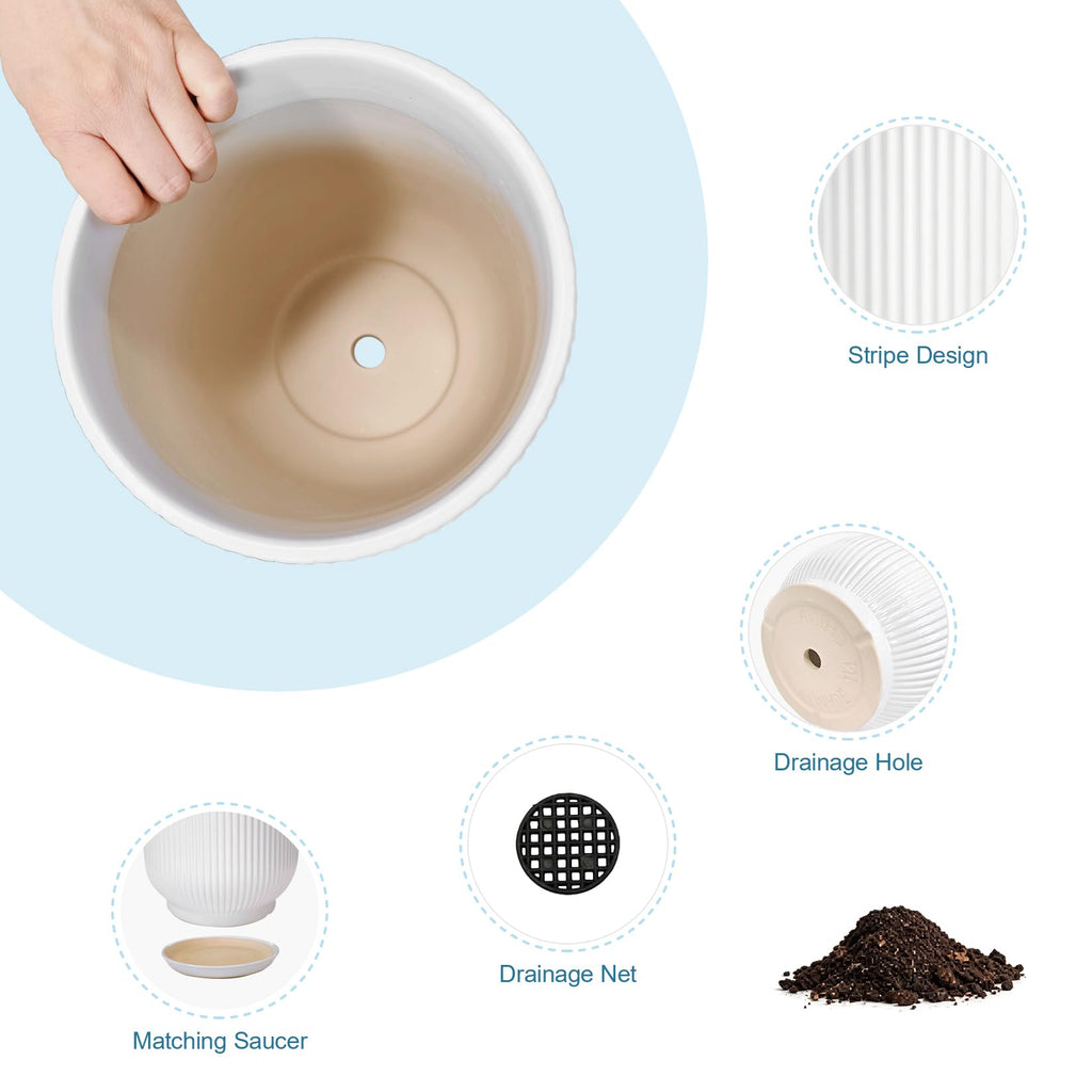 12 Inch Ceramic Pots for Plants, Heavy Plant Pot for Indoor Outdoor Plants, Large Plant Pot with Drainage Hole and