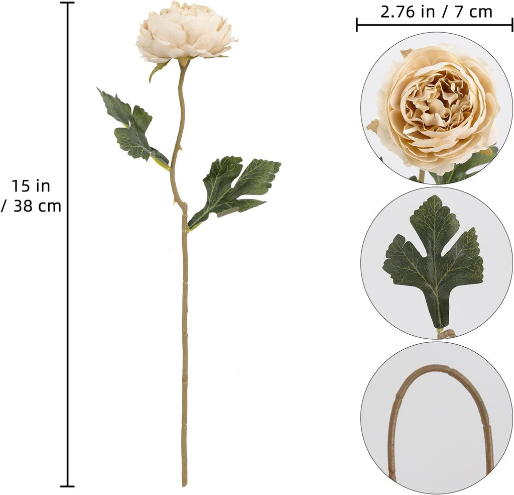 Beige Peonies Artificial Flowers Silk Peonies with Stems Real Look Fake Peony Table Decorations Wedding Faux - Set of 10