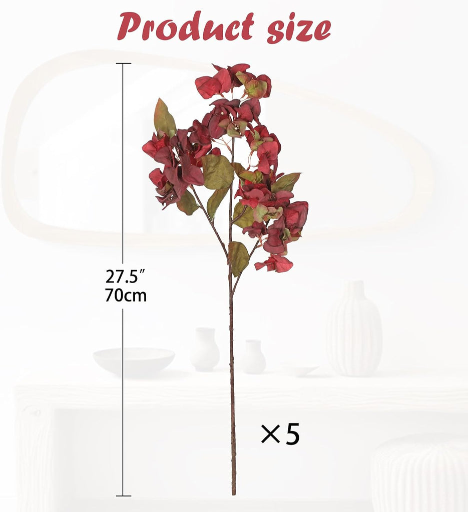 Bougainvillea Artificial Flowers 5 Pack 27.5" Fake Bougainvillea Floral Stems Realistic Silk Bougainvillea - Set of 5