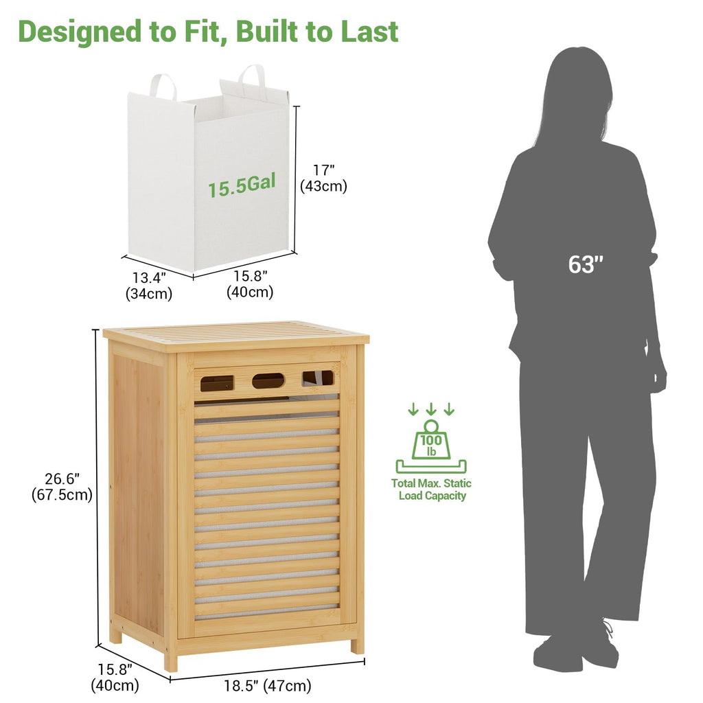 Bamboo Tilt Out Laundry Hamper Cabinet with 15.5 Gal Removable Bag
