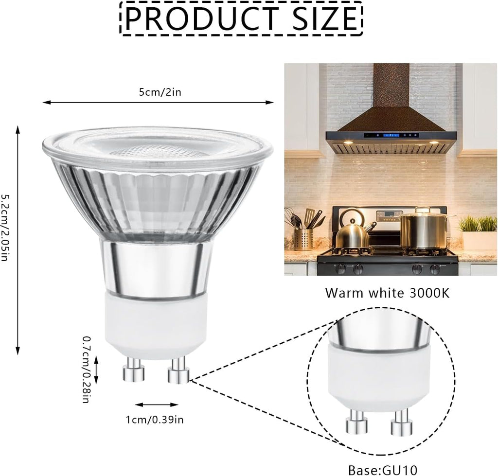 6W LED GU10 Range Hood Light Bulbs, LED Stove Appliance Light Bulb, Kitchen Light Replacement, 50W Halogen Light Bulb