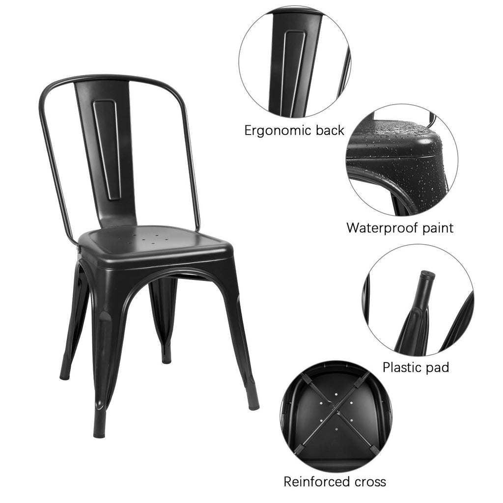 Metal Dining Chairs Indoor-Outdoor Use Stackable Side Chairs with Back Industrial Kitchen Classic Trattoria Chair Set