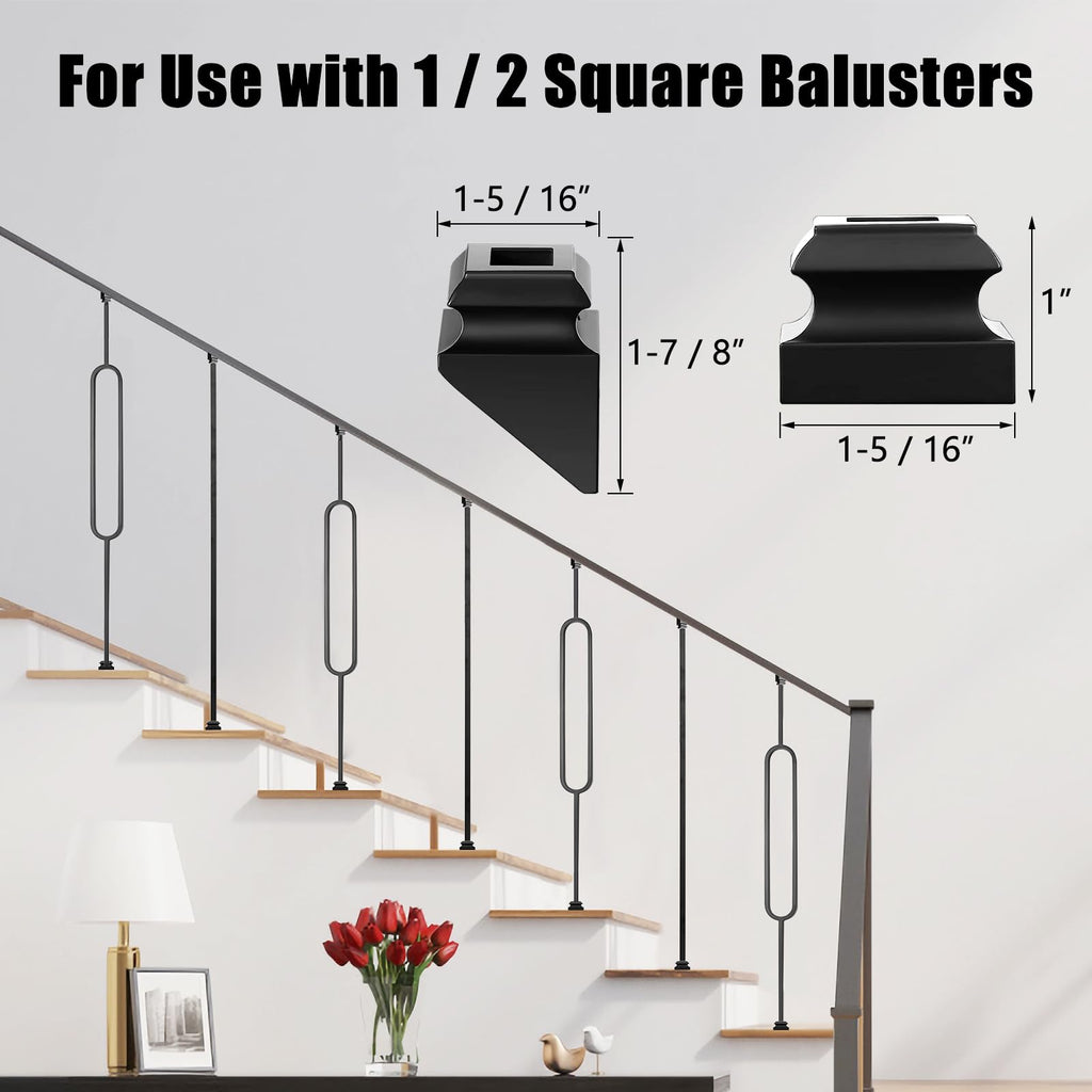 16 Pack Wrought Iron Balusters for Staircase Stair Spindles, 1/2" Deck Railing Spindles, Baluster Shoes (8 Straight
