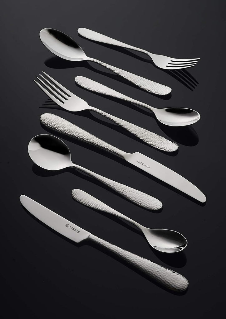 24pc Hammered Design Glamour Cutlery Elegant Mirror Polished Flatware Gift Box with 25 Year Guarantee | 18/0