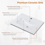 24-Inch Mid-Century Modern Bathroom Vanity with Sink – Fluted Soft-Close Doors, U-Shape Storage Shelf, Freestanding Cabinet, Walnut