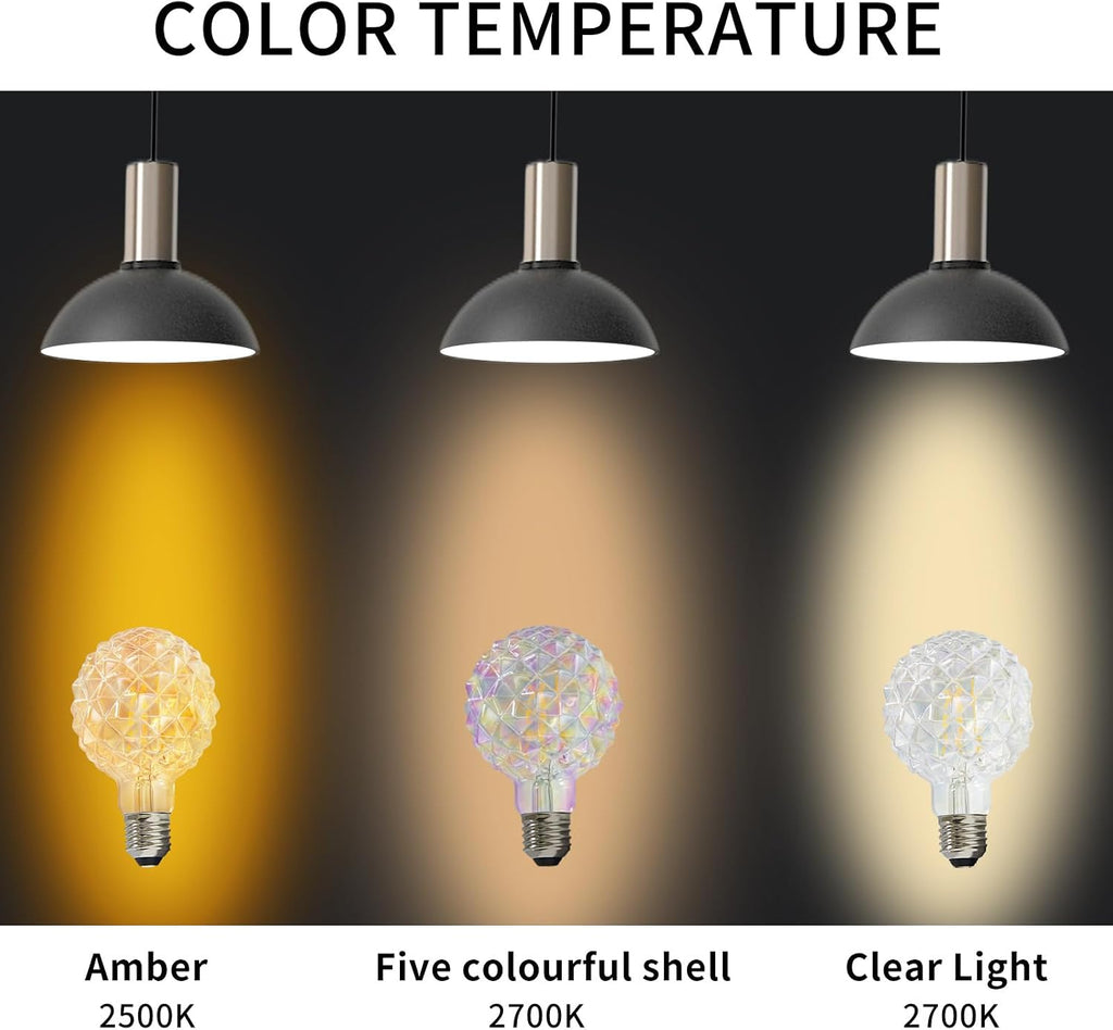 Vintage Edison Bulb G30 G95 6W Equivalent 60watt, Dimmable CRI 90+ LED Filament Light Amber Globe Pineapple 2500K E26