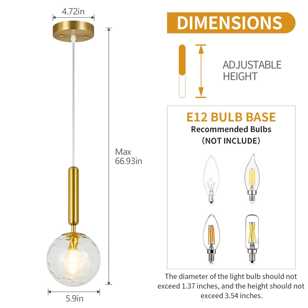 Modern Gold Pendant Light Hanging Fixture Light Island Mid Century with Globe Pendant Light Clear Glass Pendant