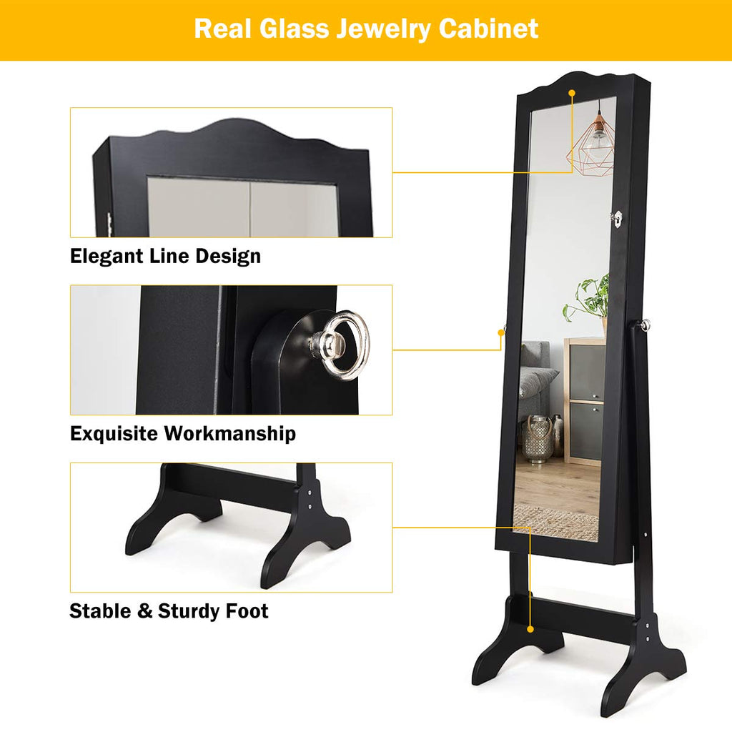 Standing Jewelry Cabinet Armoire with Full Length Mirror, Lockable