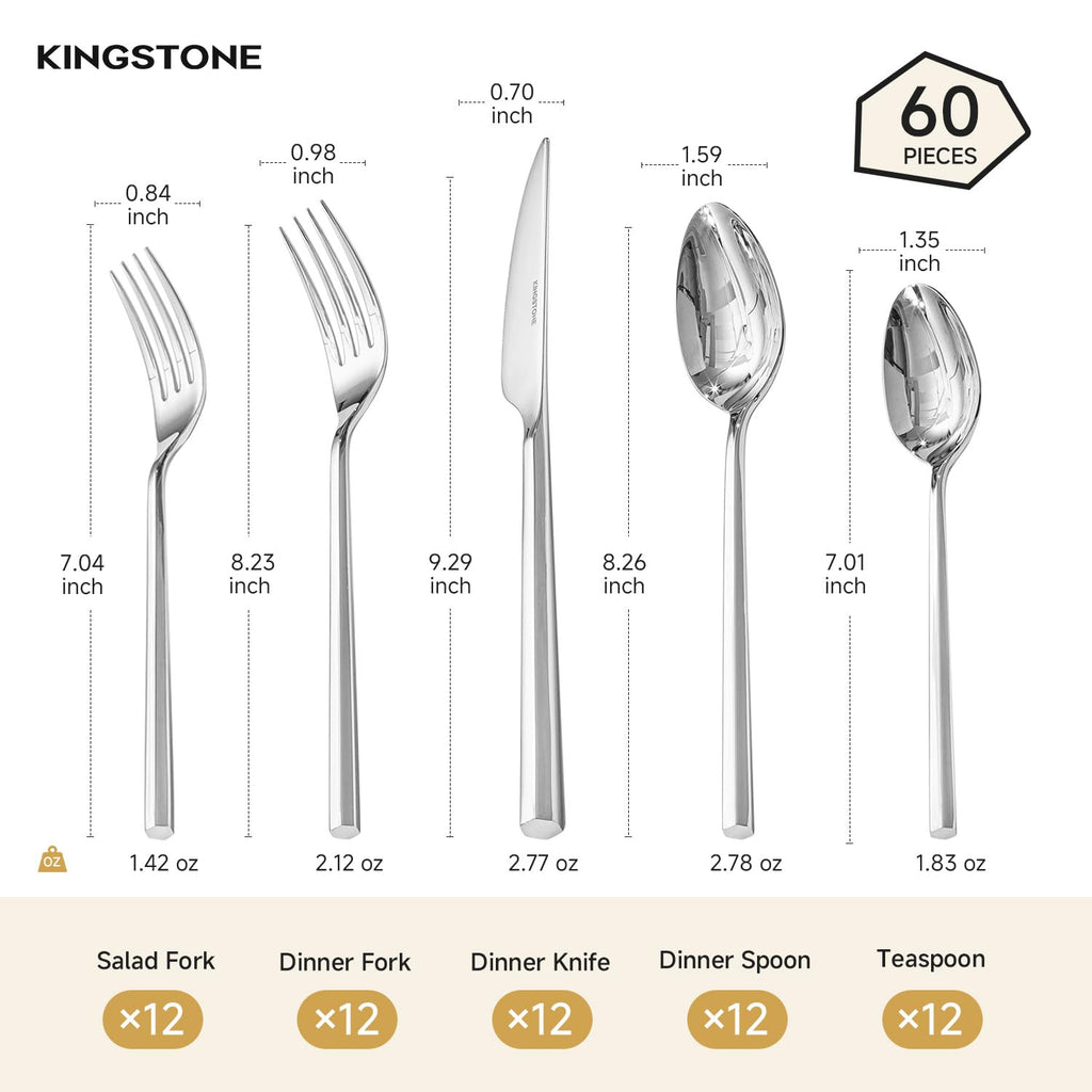 60-Piece Silverware Set, 18/10 Stainless Steel