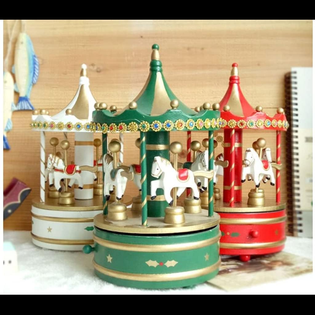 Wooden Classic Musical Carousel Music Box, Cute Christmas Decoration(A)