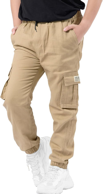 Boys Cargo Joggers Drawstring Jogging Pants Kids Elastic Waist Trousers
