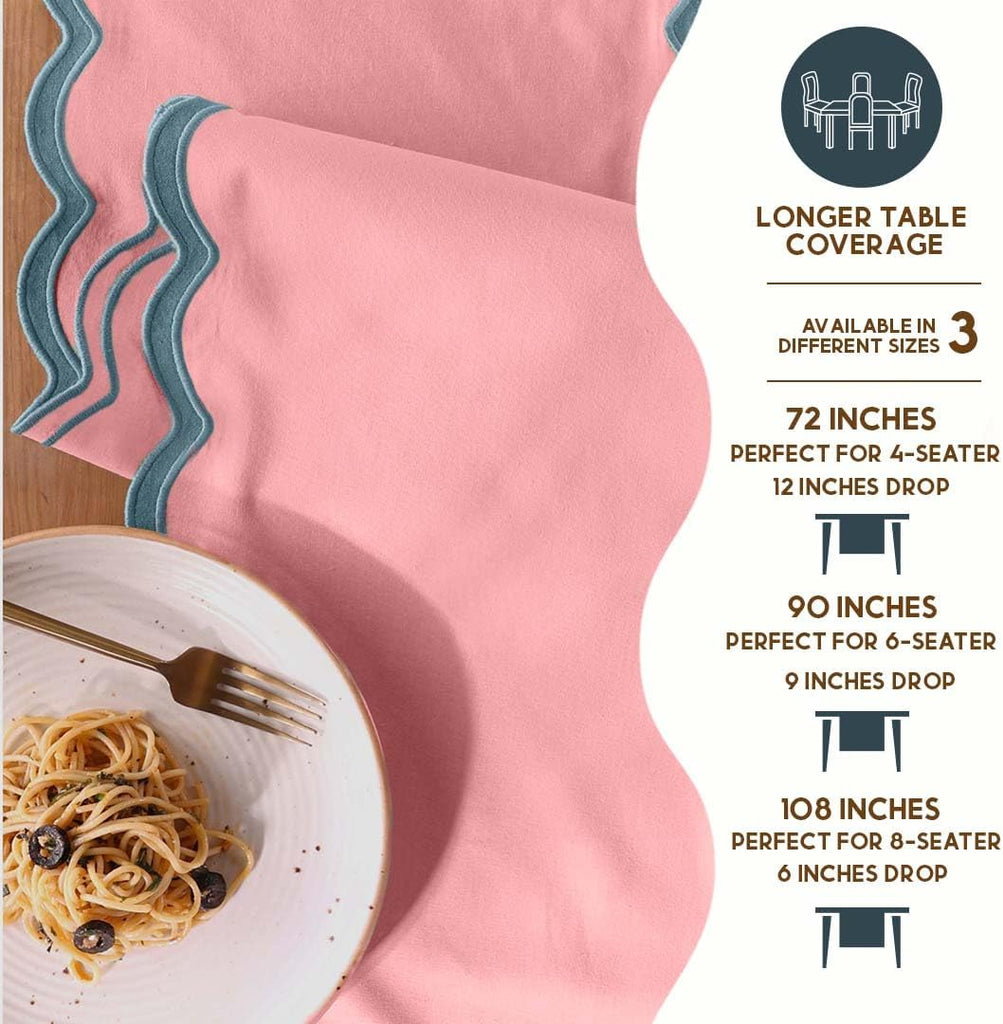 Table Runner 108 inches Long | Scalloped Pink Table Runner , Party Decorations | 100% Cotton, Machine Washable