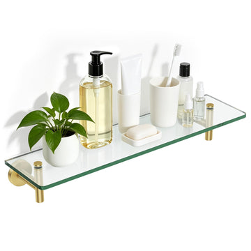 20 Inch Glass Shelf Brushed Gold Floating Wall Shelves